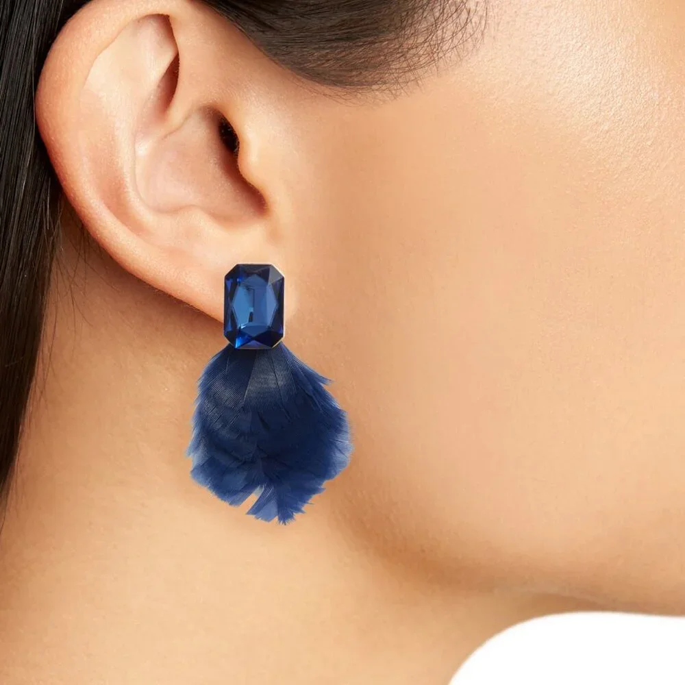 NWT kate Spade New York Feather Drop Earrings, Navy